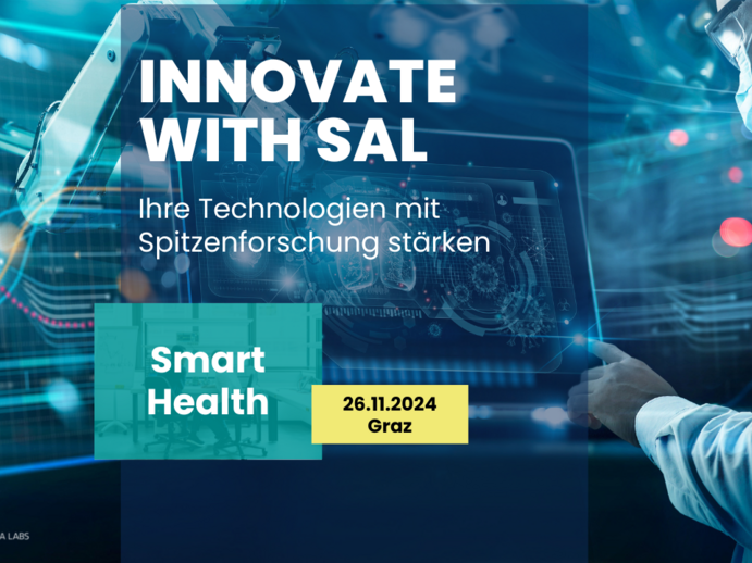 Hintergrund: futuristischer Touchscreen. Text: Innovate with SAL. 