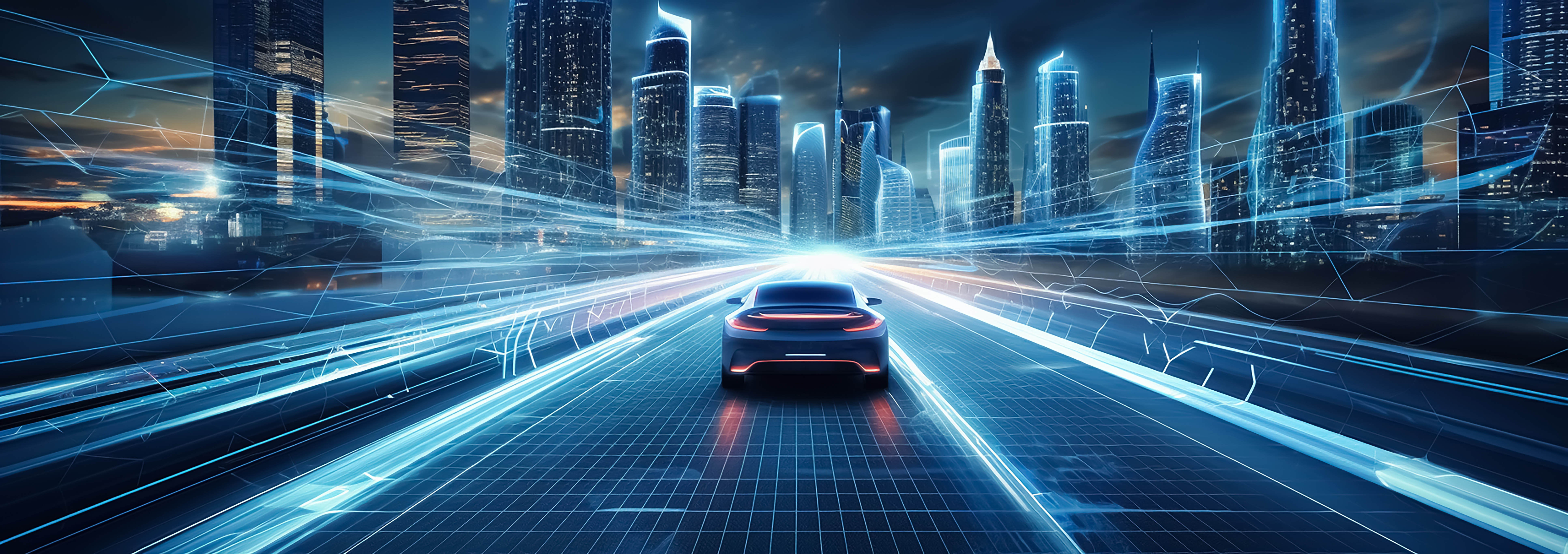Decorative image, autonomous car with touch sensors in a futuristic setting